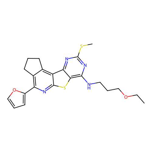 N-(3-ethoxypropyl)-4-(furan-2-yl)-9-(methylsulfanyl)-2,3-dihydro-1H-cyclopenta[4',5']pyrido[3',2':4,5]thieno[3,2-d]pyrimidin-7-amine structure