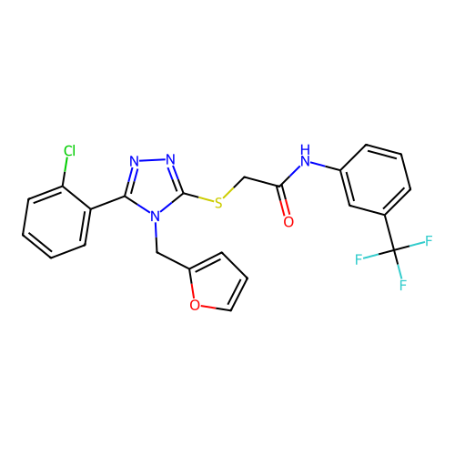 2-{[5-(2-chlorophenyl)-4-(furan-2-ylmethyl)-4H-1,2,4-triazol-3-yl]sulfanyl}-N-[3-(trifluoromethyl)phenyl]acetamide structure