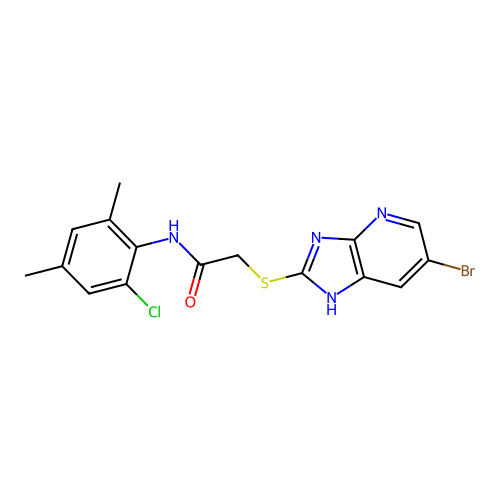 2-[(6-bromo-1H-imidazo[4,5-b]pyridin-2-yl)sulfanyl]-N-(2-chloro-4,6-dimethylphenyl)acetamide structure