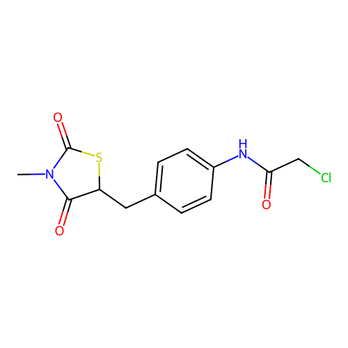 2-chloro-N-{4-[(3-methyl-2,4-dioxo-1,3-thiazolan-5-yl)methyl]phenyl}acetamide structure