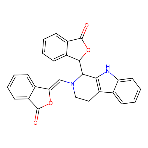 3-(2-{[3-oxo-2-benzofuran-1(3H)-yliden]methyl}-2,3,4,9-tetrahydro-1H-beta-carbolin-1-yl)-2-benzofuran-1(3H)-one structure
