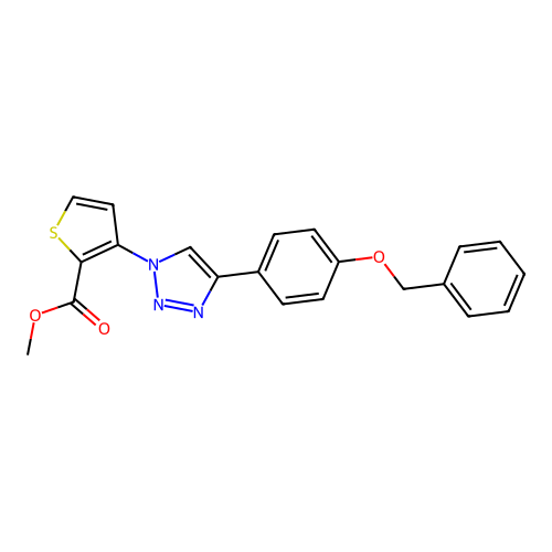 methyl 3-{4-[4-(benzyloxy)phenyl]-1H-1,2,3-triazol-1-yl}-2-thiophenecarboxylate structure