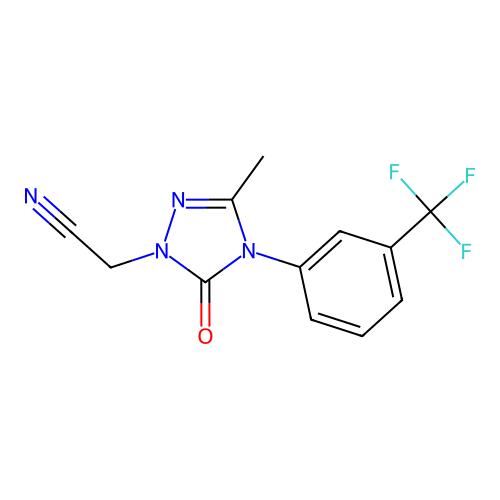 2-{3-methyl-5-oxo-4-[3-(trifluoromethyl)phenyl]-4,5-dihydro-1H-1,2,4-triazol-1-yl}acetonitrile structure