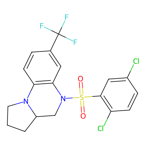 5-[(2,5-dichlorophenyl)sulfonyl]-7-(trifluoromethyl)-1,2,3,3a,4,5-hexahydropyrrolo[1,2-a]quinoxaline structure