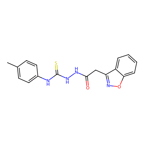 2-[2-(1,2-benzisoxazol-3-yl)acetyl]-N-(4-methylphenyl)-1-hydrazinecarbothioamide structure