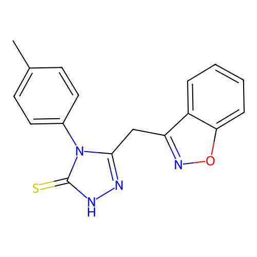 5-(1,2-benzisoxazol-3-ylmethyl)-4-(4-methylphenyl)-4H-1,2,4-triazole-3-thiol structure