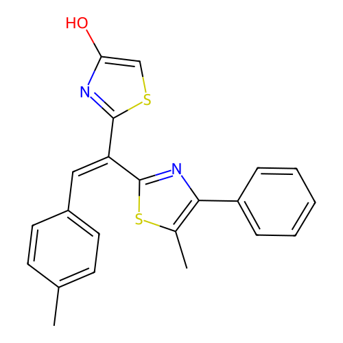 2-[2-(4-methylphenyl)-1-(5-methyl-4-phenyl-1,3-thiazol-2-yl)ethenyl]-1,3-thiazol-4-ol structure