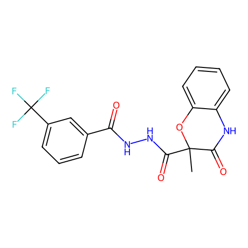 2-methyl-3-oxo-N'-[3-(trifluoromethyl)benzoyl]-3,4-dihydro-2H-1,4-benzoxazine-2-carbohydrazide structure