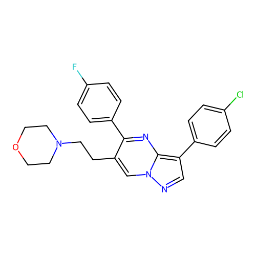 3-(4-chlorophenyl)-5-(4-fluorophenyl)-6-(2-morpholinoethyl)pyrazolo[1,5-a]pyrimidine structure
