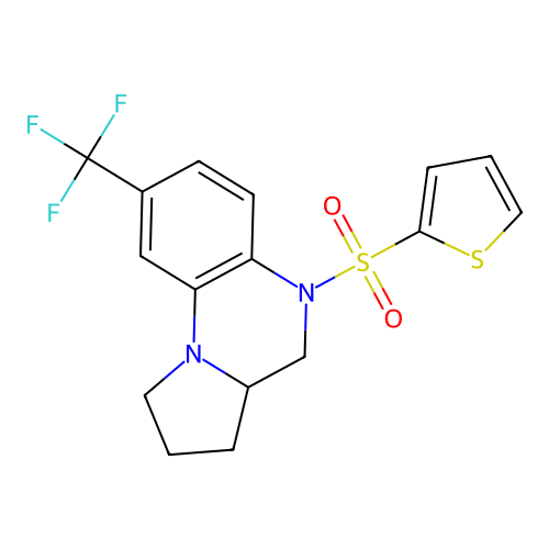 5-(2-thienylsulfonyl)-8-(trifluoromethyl)-1,2,3,3a,4,5-hexahydropyrrolo[1,2-a]quinoxaline structure