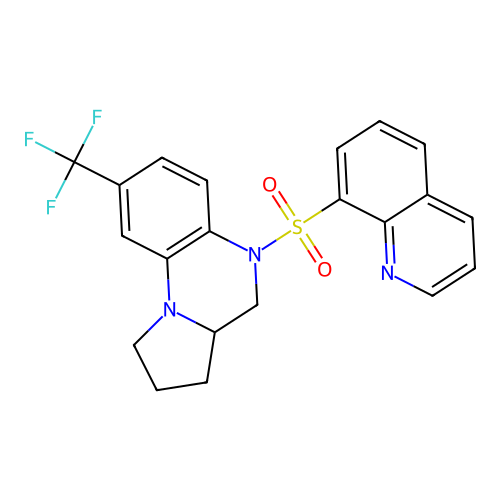 5-(8-quinolinylsulfonyl)-8-(trifluoromethyl)-1,2,3,3a,4,5-hexahydropyrrolo[1,2-a]quinoxaline structure