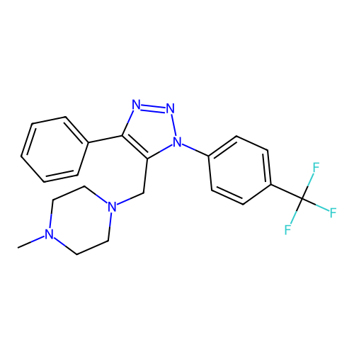 1-methyl-4-({4-phenyl-1-[4-(trifluoromethyl)phenyl]-1H-1,2,3-triazol-5-yl}methyl)piperazine structure