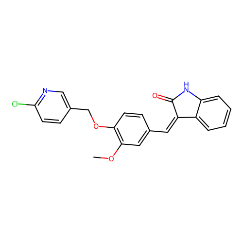 3-[[4-[(6-chloropyridin-3-yl)methoxy]-3-methoxyphenyl]methylidene]-1H-indol-2-one structure