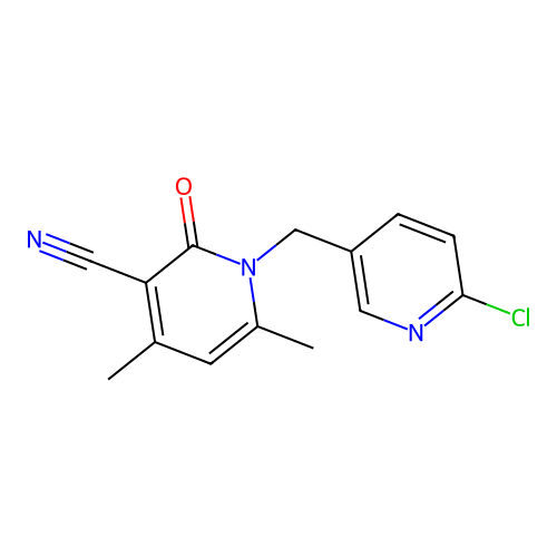 1-[(6-chloro-3-pyridinyl)methyl]-4,6-dimethyl-2-oxo-1,2-dihydro-3-pyridinecarbonitrile structure