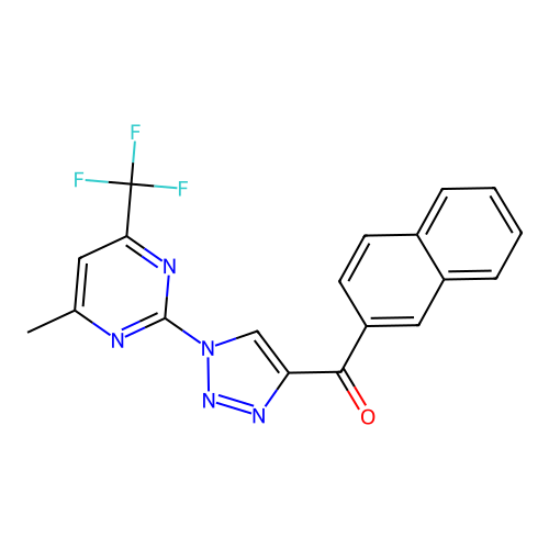 {1-[4-methyl-6-(trifluoromethyl)-2-pyrimidinyl]-1H-1,2,3-triazol-4-yl}(2-naphthyl)methanone structure