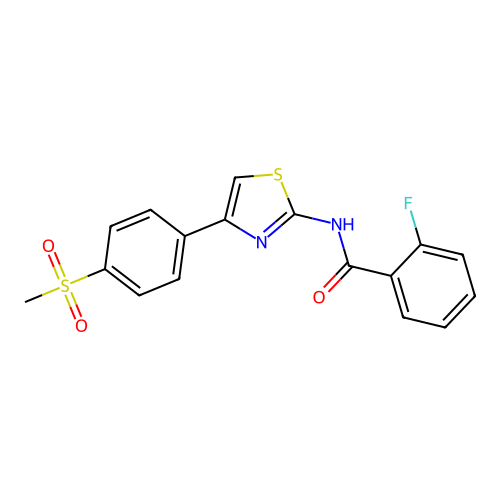 2-fluoro-N-[4-(4-methylsulfonylphenyl)-1,3-thiazol-2-yl]benzamide structure