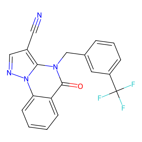 5-oxo-4-[3-(trifluoromethyl)benzyl]-4,5-dihydropyrazolo[1,5-a]quinazoline-3-carbonitrile structure