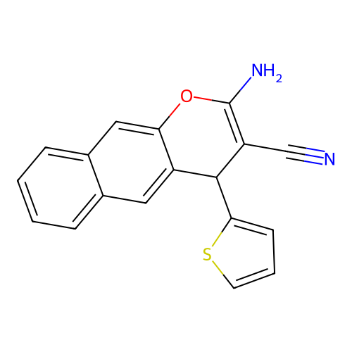2-amino-4-(2-thienyl)-4H-benzo[g]chromene-3-carbonitrile structure