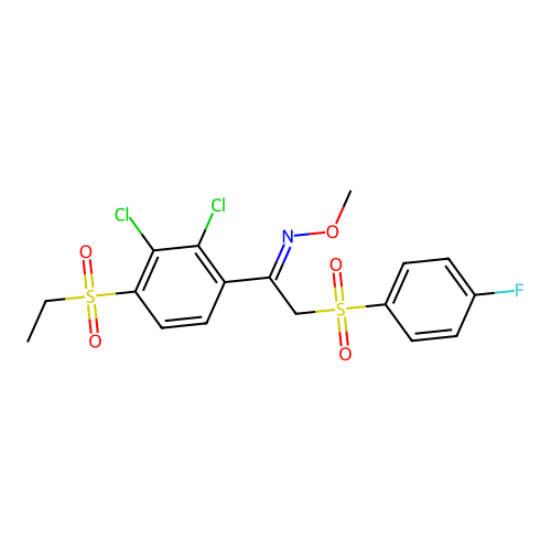 1-(2,3-dichloro-4-ethylsulfonylphenyl)-2-(4-fluorophenyl)sulfonyl-N-methoxyethanimine structure