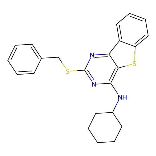 2-(benzylsulfanyl)-N-cyclohexyl[1]benzothieno[3,2-d]pyrimidin-4-amine structure