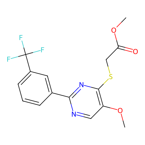 methyl 2-({5-methoxy-2-[3-(trifluoromethyl)phenyl]-4-pyrimidinyl}sulfanyl)acetate structure