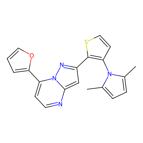 2-[3-(2,5-dimethyl-1H-pyrrol-1-yl)-2-thienyl]-7-(2-furyl)pyrazolo[1,5-a]pyrimidine structure