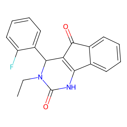 3-ethyl-4-(2-fluorophenyl)-3,4-dihydro-1H-indeno[1,2-d]pyrimidine-2,5-dione structure