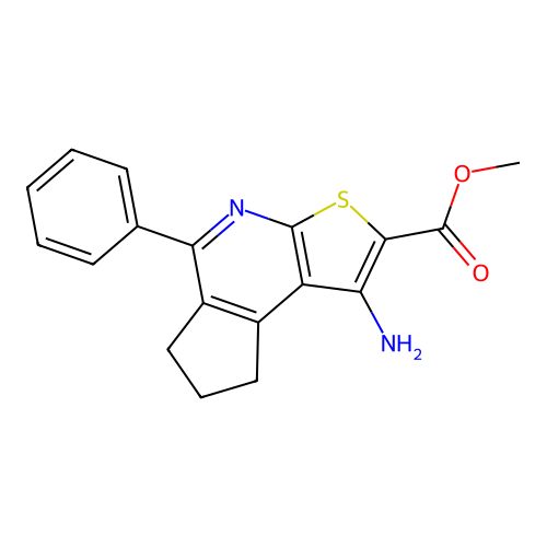 methyl 1-amino-5-phenyl-7,8-dihydro-6H-cyclopenta[d]thieno[2,3-b]pyridine-2-carboxylate structure
