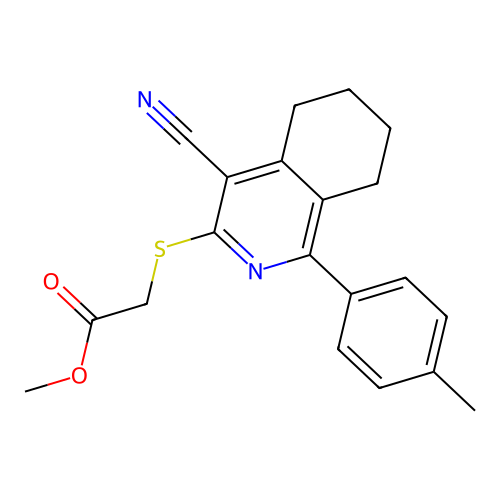 methyl 2-{[4-cyano-1-(4-methylphenyl)-5,6,7,8-tetrahydro-3-isoquinolinyl]sulfanyl}acetate structure