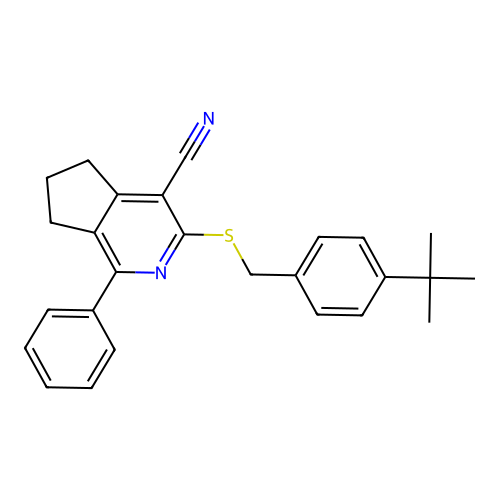 3-{[4-(tert-butyl)benzyl]sulfanyl}-1-phenyl-6,7-dihydro-5H-cyclopenta[c]pyridine-4-carbonitrile structure
