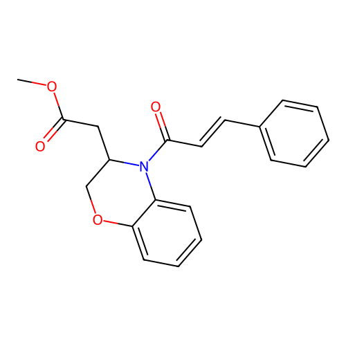 Methyl 2-[4-(3-phenylprop-2-enoyl)-2,3-dihydro-1,4-benzoxazin-3-yl]acetate structure