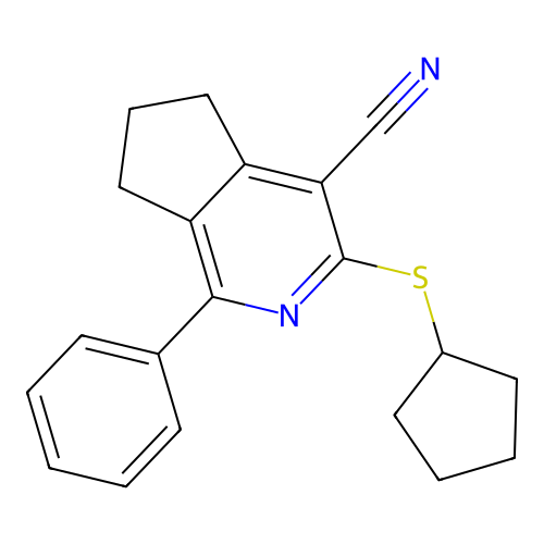 3-(cyclopentylsulfanyl)-1-phenyl-6,7-dihydro-5H-cyclopenta[c]pyridine-4-carbonitrile structure