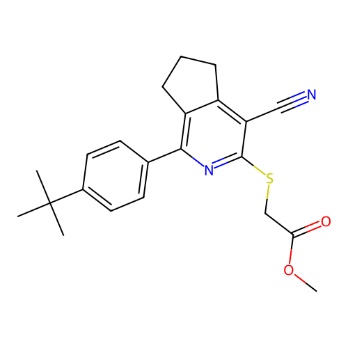 methyl 2-({1-[4-(tert-butyl)phenyl]-4-cyano-6,7-dihydro-5H-cyclopenta[c]pyridin-3-yl}sulfanyl)acetate structure