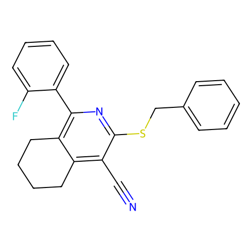 3-(benzylsulfanyl)-1-(2-fluorophenyl)-5,6,7,8-tetrahydro-4-isoquinolinecarbonitrile structure