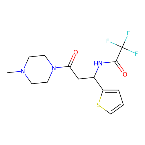 2,2,2-trifluoro-N-[3-(4-methylpiperazino)-3-oxo-1-(2-thienyl)propyl]acetamide structure
