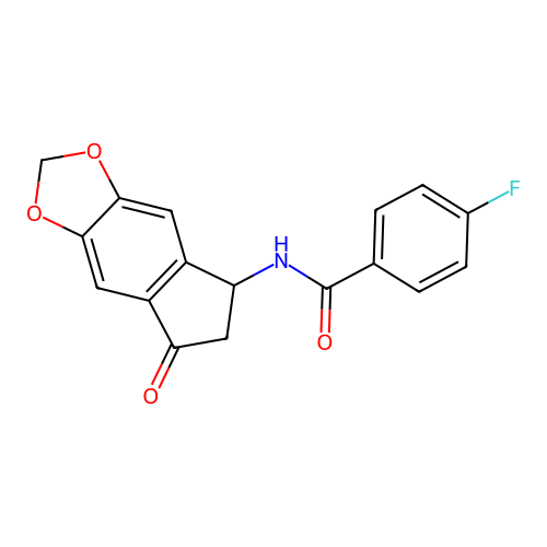 4-fluoro-N-(7-oxo-6,7-dihydro-5H-indeno[5,6-d][1,3]dioxol-5-yl)benzenecarboxamide structure