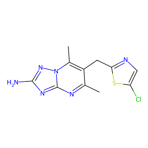 6-[(5-chloro-1,3-thiazol-2-yl)methyl]-5,7-dimethyl[1,2,4]triazolo[1,5-a]pyrimidin-2-amine structure