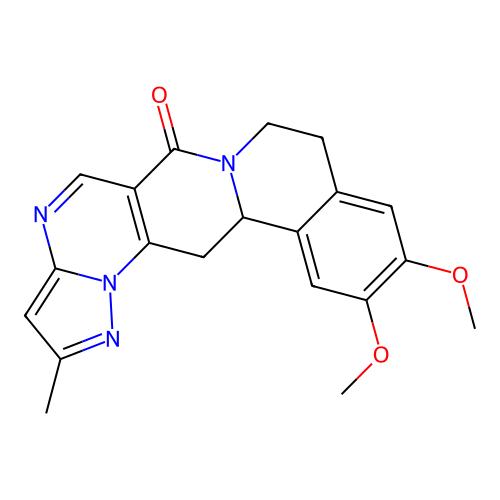 11,12-dimethoxy-2-methyl-8,9,13b,14-tetrahydro-6H-pyrazolo[5'',1'':2',3']pyrimido[4',5':4,5]pyrido[2,1-a]isoquinolin-6-one structure