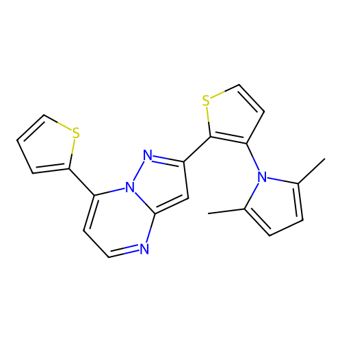 2-[3-(2,5-dimethyl-1H-pyrrol-1-yl)-2-thienyl]-7-(2-thienyl)pyrazolo[1,5-a]pyrimidine structure