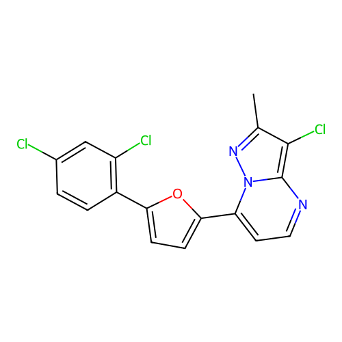 3-Chloro-7-[5-(2,4-dichlorophenyl)-2-furyl]-2-methylpyrazolo[1,5-a]pyrimidine structure