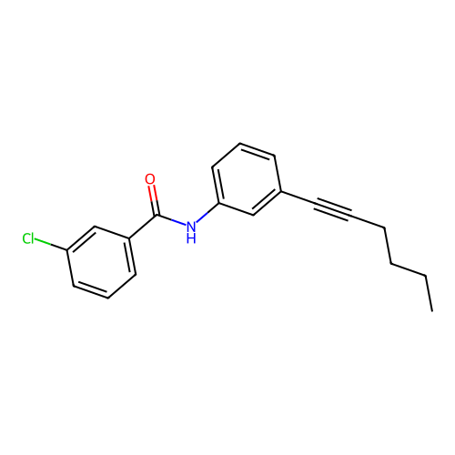 3-chloro-N-[3-(1-hexynyl)phenyl]benzenecarboxamide structure