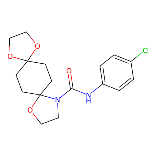 N-(4-chlorophenyl)-1,4,9-trioxa-12-azadispiro[4.2.4.2]tetradecane-12-carboxamide structure