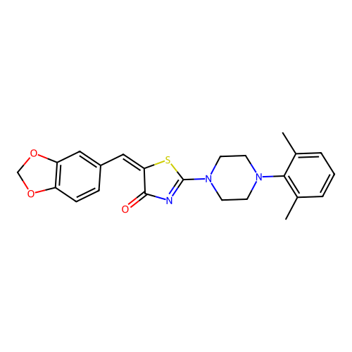 5-(1,3-benzodioxol-5-ylmethylidene)-2-[4-(2,6-dimethylphenyl)piperazin-1-yl]-1,3-thiazol-4-one structure