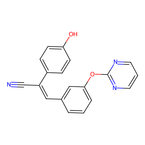 (E)-2-(4-hydroxyphenyl)-3-[3-(2-pyrimidinyloxy)phenyl]-2-propenenitrile structure