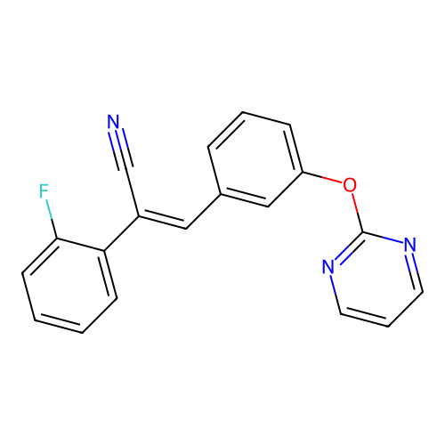 (E)-2-(2-fluorophenyl)-3-[3-(2-pyrimidinyloxy)phenyl]-2-propenenitrile structure