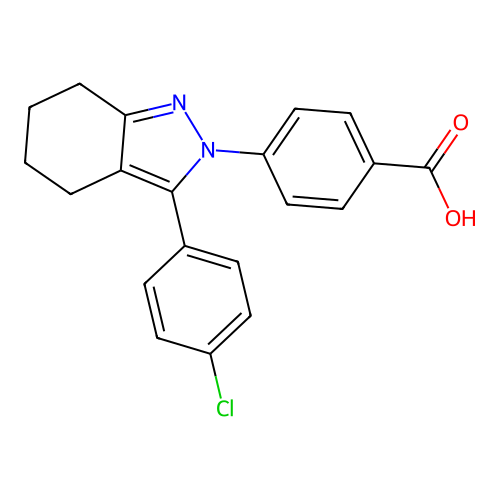 4-[3-(4-chlorophenyl)-4,5,6,7-tetrahydro-2H-indazol-2-yl]benzenecarboxylic acid structure