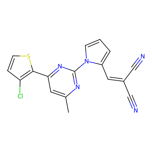 2-({1-[4-(3-chloro-2-thienyl)-6-methyl-2-pyrimidinyl]-1H-pyrrol-2-yl}methylene)malononitrile structure