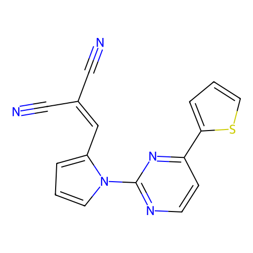 2-({1-[4-(2-thienyl)-2-pyrimidinyl]-1H-pyrrol-2-yl}methylene)malononitrile structure