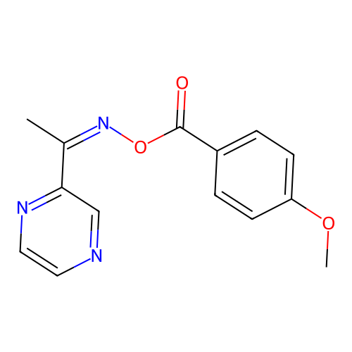 4-Methoxybenzoic acid [1-(2-pyrazinyl)ethylideneamino] ester structure