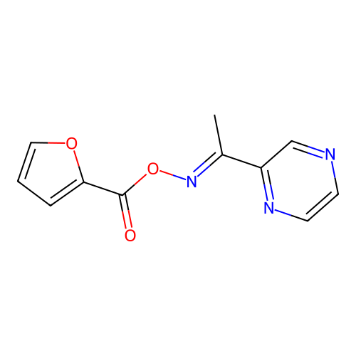 (1-Pyrazin-2-ylethylideneamino) furan-2-carboxylate structure